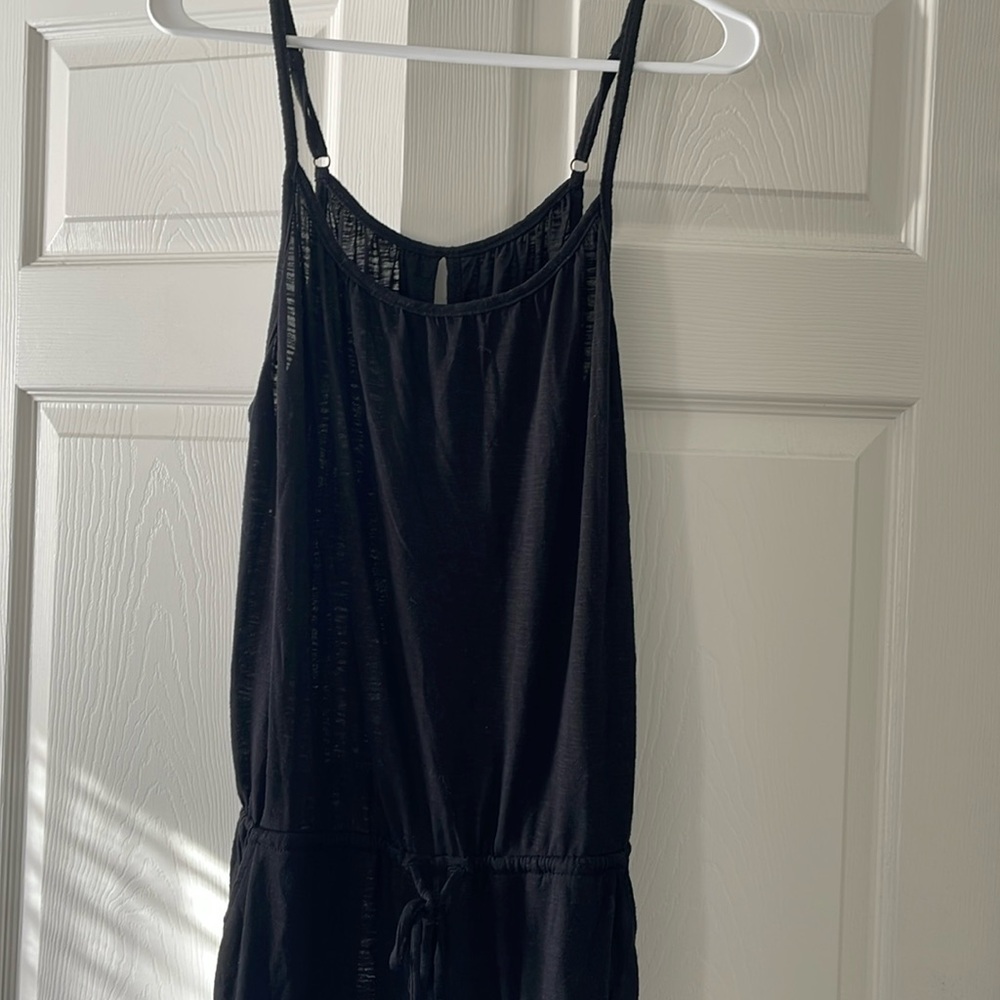 Becca black long pant cotton jumpsuit with pockets and tie waist